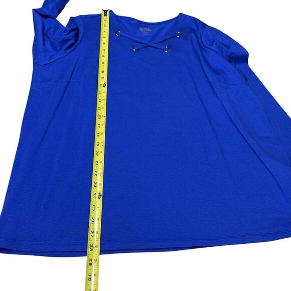 Bob Mackie V-Neck Laced Front Grommet Knit Top 2XL XXL Iris Blue Purple Relaxed - Picture 9 of 9